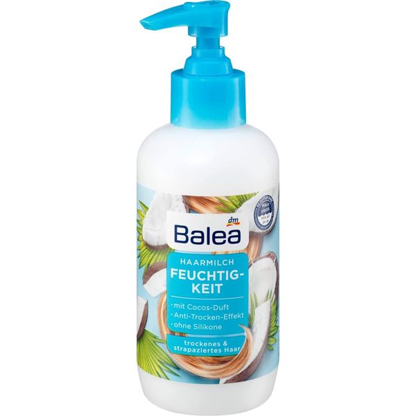 Balea Haarmilch Feuchtigkeit - Pflegende Haarmilch mit Kokos- und Papaya-Duft, Anti-Trocken-Effekt, ideal für trockenes & strapaziertes Haar, ohne Silikone und vegan, 200 ml