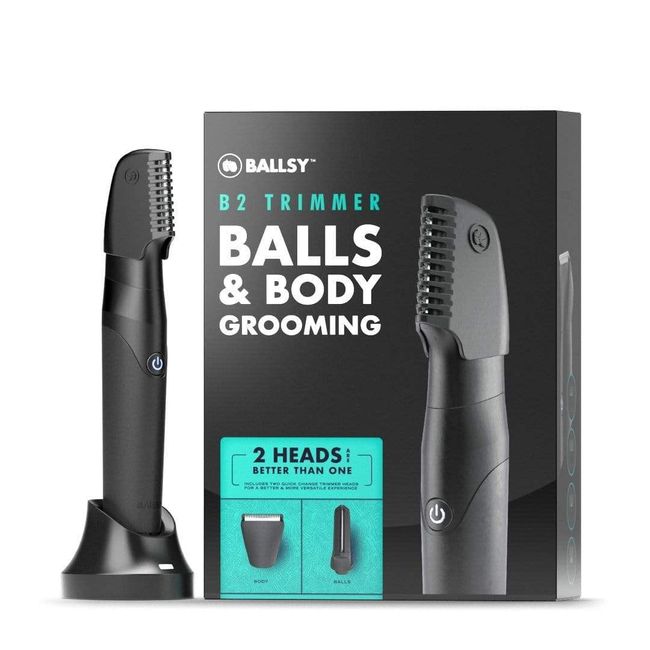 Ballsy B2 Groin & Body Trimmer for Men, Includes 2 Quick Change Heads, Waterproof, Cordless Charging Base for The Ultimate Close Shave