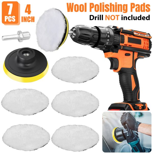 7Pcs 4inch Car Lambs Wool Bonnet Buffing Wheel Pad Buffer Polishing Polisher Kit