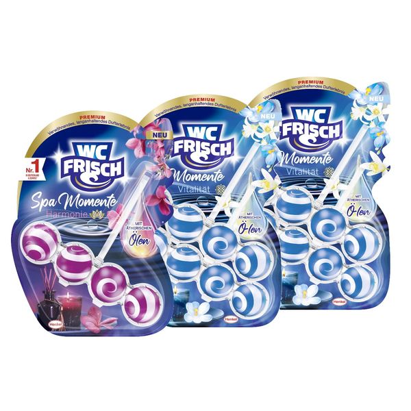 WC FRISCH Spa Momente Harmonie Toilettenstein (50g), WC Duftspüler mit ätherischen Ölen & 2x WC FRISCH Spa Momente Vitalität Toilettenstein (2*50 g) für ein verwöhnendes & langanhaltendes Dufterlebnis