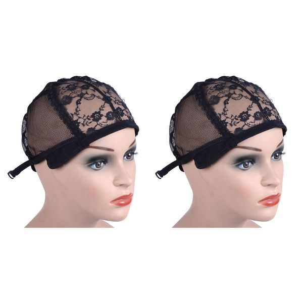 2 Pieces Double Lace Wig Caps for Making Wigs Hair Net Adjustable Straps Black Wig Cap Hair Cup for Women Makeup