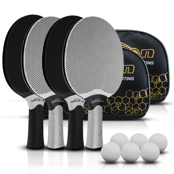 Senston Table Tennis Rackets Set,Professional Ping Pong Paddle Set for 4 Players, Composite Rubber Table Tennis Paddles, Indoor or Outdoor Games.