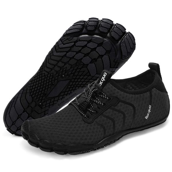 Racqua Water Shoes Quick Dry Barefoot Beach Aqua Sport Swim Surf Pool Hiking Diving Walking for Men Women Black 8.5 W/7.5 M