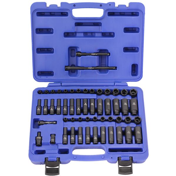 Stark USA 53PCS 1/4" DR Deep & Shallow Socket SAE/Metric Extension Bar Ratchet
