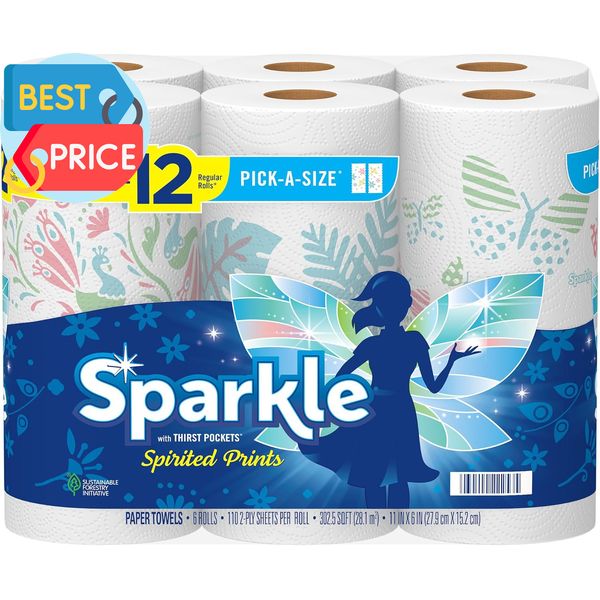 Pick-A-Size Paper Towels, Spirited Prints, 6 Double Rolls = 12 Regular Rolls, Ev