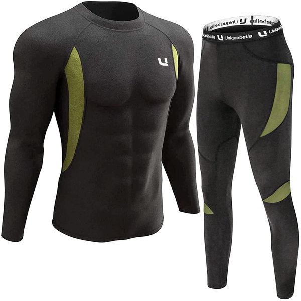 UNIQUEBELLA Men's Thermal Underwear Sets Top & Long Johns Fleece Quick Drying(Sets Black, L)