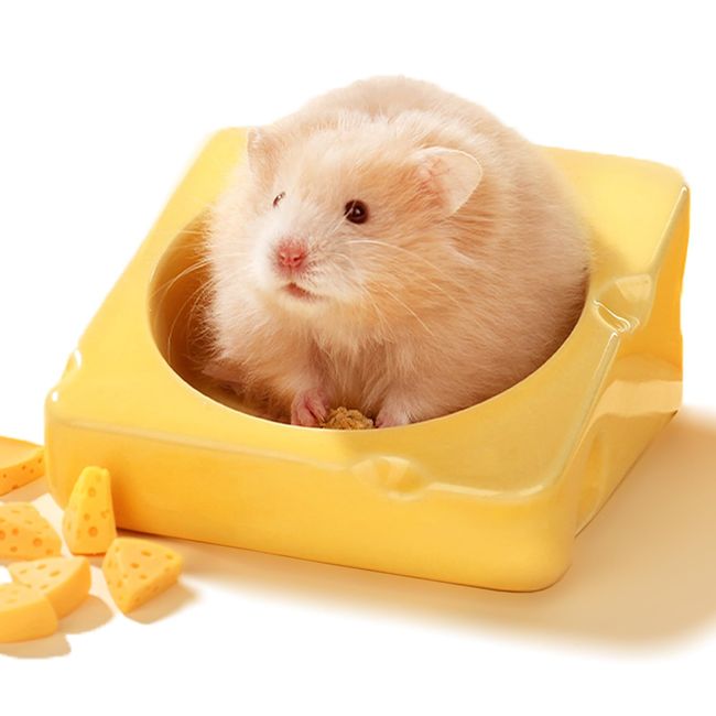 Hamster Food Bowl, Hamster Ceramic Feeding Dish, Chew-Proof, for Dwarf Syrian Hamsters Gerbils Hedgehog and Other Small Animals, Yellow