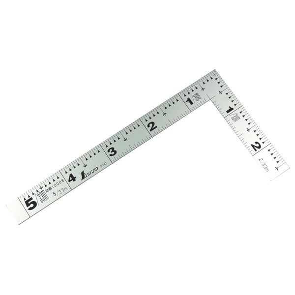 Shinwa Sokutei Measuring Square, Flat, Silver, Same Scale on Front and Back, 10008