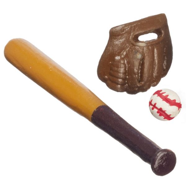 Melody Jane Dolls Houses Dollhouse Baseball Bat Glove & Ball Miniature Games Accessory 1:12 Scale