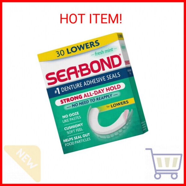 Sea Bond Secure Denture Adhesive Seals, Fresh Mint Lowers, Zinc-Free, All-Day-Ho