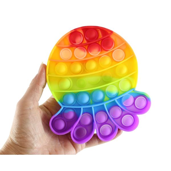 Rainbow Octopus Bubble Pop Fidget Toy - Ocean Sea Animal Silicone Push Poke Bubble Wrap Fidget Toy - Pop the Bubbles Down Then Flip it over and Do it Again - Sensory Stress Toy OT