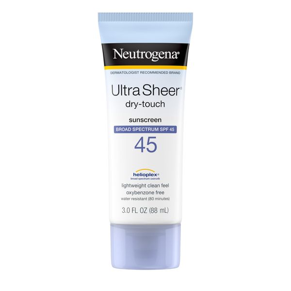 Neutrogena Ultra Sheer Dry-Touch Sunscreen Lotion, Broad Spectrum SPF 45 UVA/UVB Protection, Light, Water Resistant, Non-Comedogenic; Non-Greasy, Travel Size, 3 fl. oz