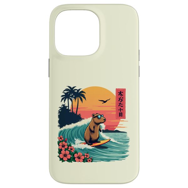 Surfing Capybara Retro Sunset Beach Ocean Wave Summer Vibes Case for iPhone 14 Pro Max