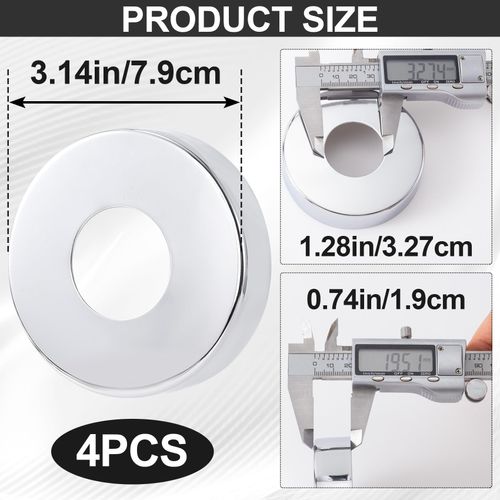 Isslly 4 Pack Large Shower Arm Flange, 3.14 inch Round Replacement Escutcheon Plate, Stainless Steel Shower Pipe Cover Plate for Shower Head Arms (Inner Dia: 1.28 in)