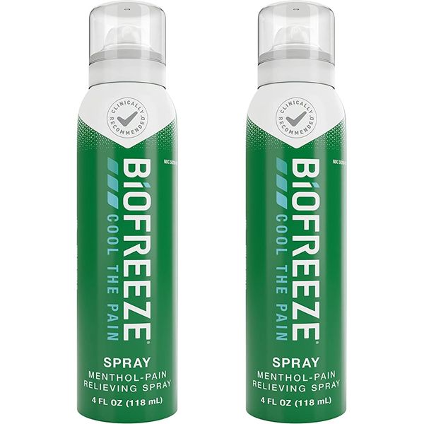 Biofreeze Pain Relief Spray, Arthritis Pain Reliever, Knee & Lower Back Pain Relief, Sore Muscle Relief, Neck Pain Relief, FSA Eligible, 2 Pack (4 FL OZ Biofreeze Menthol Spray)