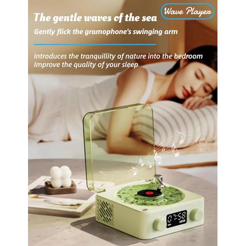 3 in 1 Record Player, Turntable Vintage Record Player Bluetooth Speaker with Stereo Sound Quality, Night Light, Time and Battery Display (Green)