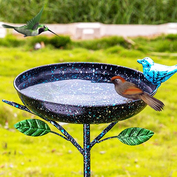 Qipade Metal Bird Bath with Garden Stake, Lightweight Birdbath Detachable, Rustproof Cast Iron Bird Decorative Bird Baths for Garden, Yards Lawn Patio, Bird Lovers Gift, 41 Inches Tall