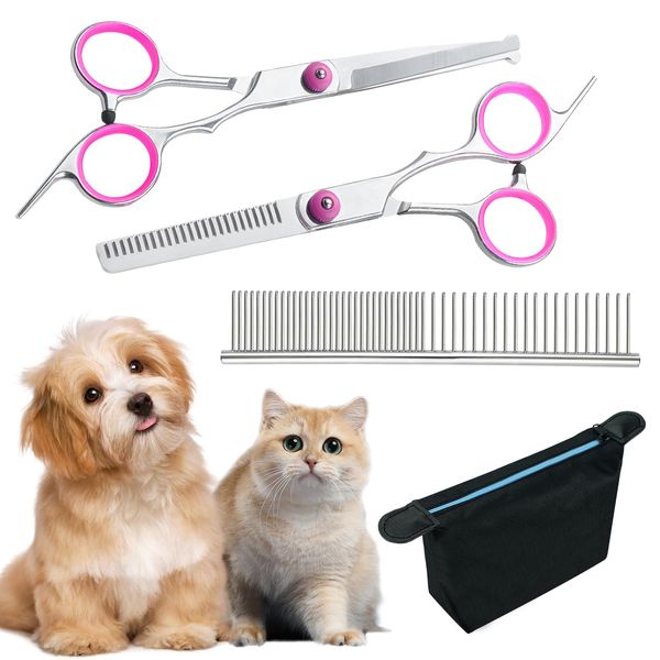 4 Pieces Dog Grooming Scissors Curved Scissors for Dog Grooming Pet Grooming Scissors with Safety Round Tip Stainless Steel Pet Hair Trimming Scissors Professional Pet Scissors Set with Storage Bag