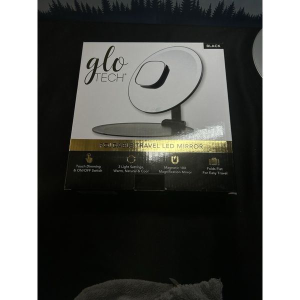 Glo-Tech Foldable Travel LED Mirror, 3 Light Settings, 10X Magnifying