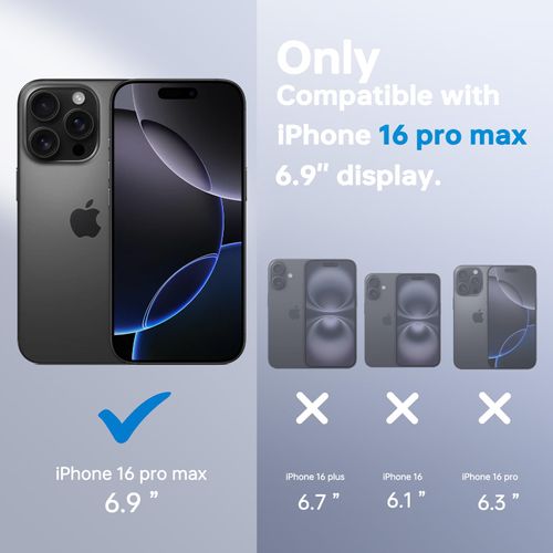 ASONRL Frameless Magnetic Case for iPhone 16 Pro Max, [Compatible with MagSafe] [Full Camera Coverage] Ultra Thin Matte Hard PC Shockproof TPU Bumper Non-Slip Rope Pull Ring Case, 6.9'' - Black