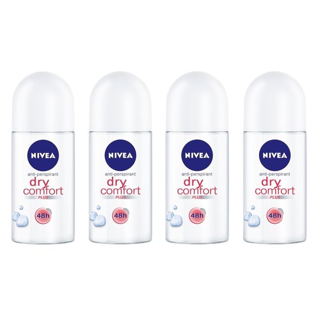 (Pack of 4) Nivea Dry Comfort Plus Anti-perspirant Deodorant Roll On for Women 4x50ml - (4 Pack) Nivea Dry Comfort Plus Antiperspirant Deodorant Roll On 4x50ml for Women