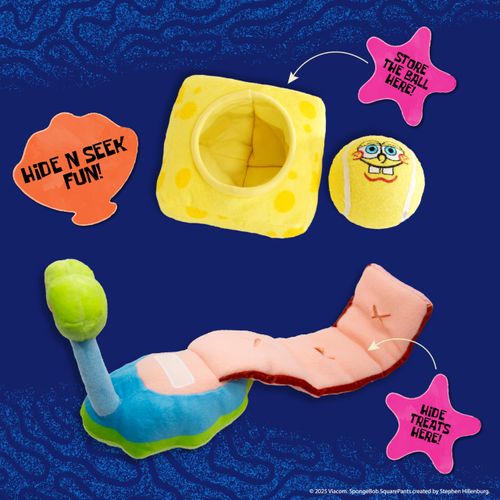 design LAB, Inc. Spongebob Squarepants Official Merchandise | Plush Dog Toys | 2-Pack Gary & Spongebob Tennis Ball & Treat Dispenser