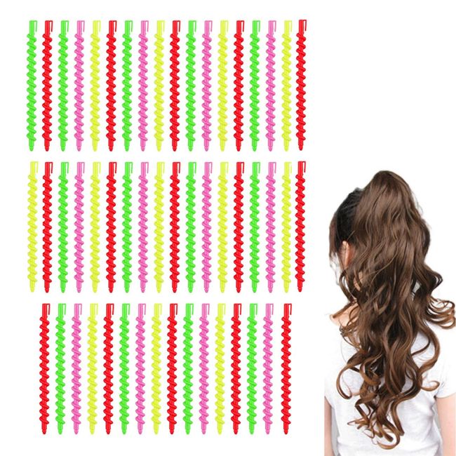 Haar Lockenwickler 52 Stück Dauerwelle Stange Locken Curler Ohne Hitze Machen Curlers Zum Schlafen Magic Spiral Lockenwickler Kunststoff Dauerwelle Stange DIY Wave Styling Kit, 4 Farben