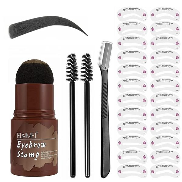 Eyebrow Stamp Waterproof, Brow Stamp Shaping Kit Eyebrow Definer ,Long Lasting Eyebrow Makeup Tools with 24 Reusable Eyebrow Stencil,2 Eyebrow Brushes and Eyebrow Trimmer(Black)