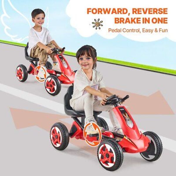 For Kids 4 Wheel Go Kart Ride On Toy Adjustable Seat Red Ages 3 to