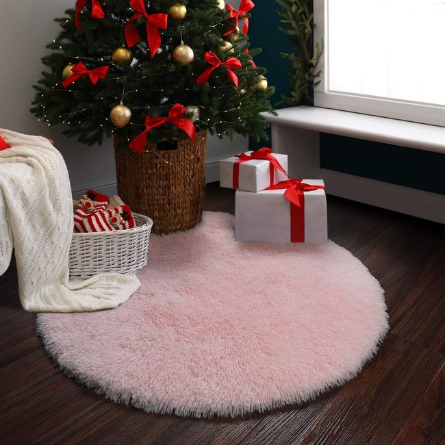 Amdrebio Pink Round Rug for Girls Bedroom,Fluffy Circle Rug 5'x5' for Kids Room,Furry C