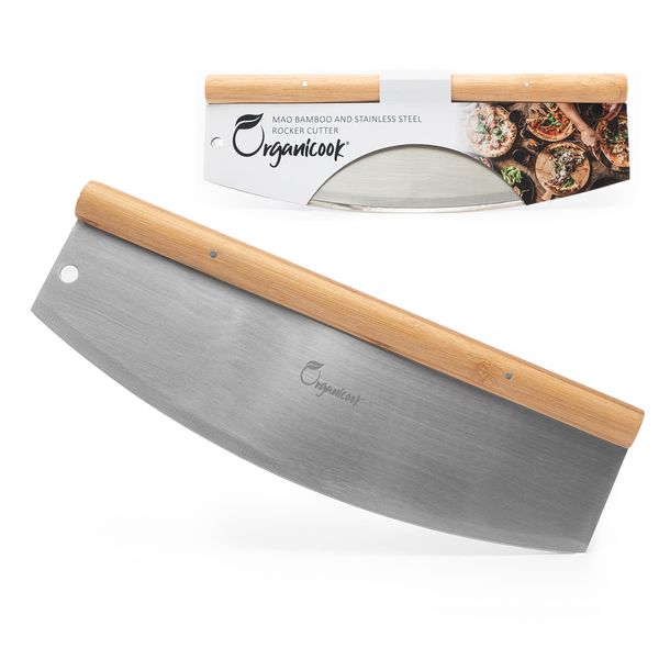 Organicook Pizza Cutter Rocker Knife - 14" Pizza Slicer Herb Cutter - Sharp Strong Blade. Best Alternative to Chefs knife, Pizza Wheel, Pizza Scissors