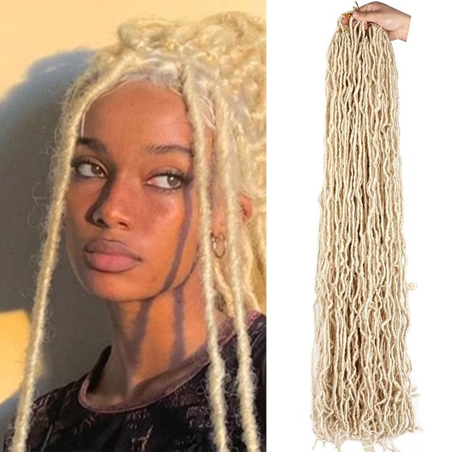 Nu Faux Locs Crochet Hair 36inch 8Packs Crochet Braids Hair Extensions Pre Looped Soft Dreadlock Extensions(613#-Blonde)