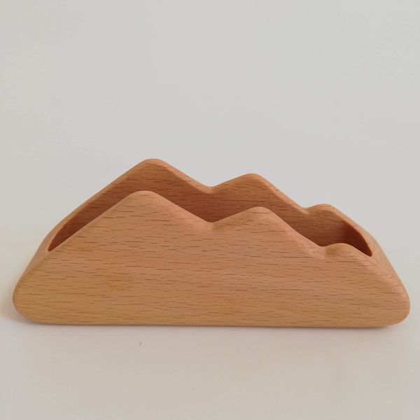 smile mint Shop Card Business Card Stand Holder Wooden (Yama, Natural)