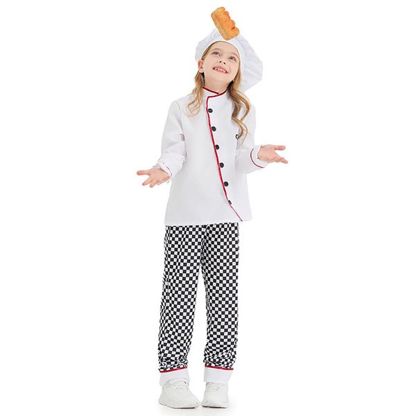 Chef Costume for Kids Toddler Chef Outfit Girls Chef Coat Pants with Chef Hat 3PCS Chef Baker Outfits Boys Chef Baker Halloween Costume Kitchen Cooking Dress Up Set Chef 8-10 Years