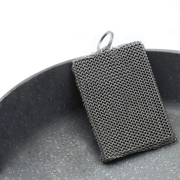 Cast Iron Chainmail Scrubber 316L Stainless Steel Rectangle Chain Mail Cleaner with Insert Silicone for Cast Iron Dutch Oven, Skillet, Pot, Griddle, BBQ Grills, Dishwasher Safe (Small)