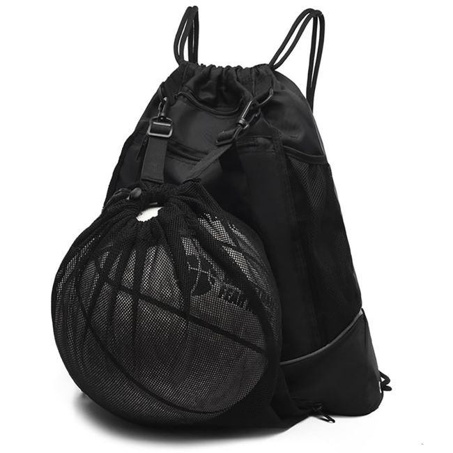 Basketball Bag, Ball Bag, Backpack, Basketball, Soccer Ball, Ball Case, Gym Sack, Knapsack, Sports Bag, Large Capacity, Water Repellent, Lightweight, For Club Activities, Exercise, Travel, Includes Mesh Bag (Black)