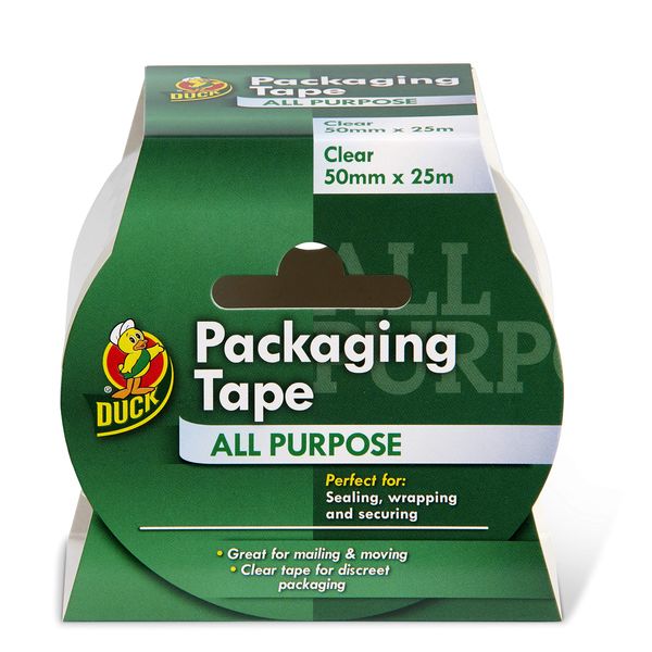 Duck Tape All Purpose Clear Packaging Tape 50mm x 25m for parcels boxes packages strong secure sticky seal