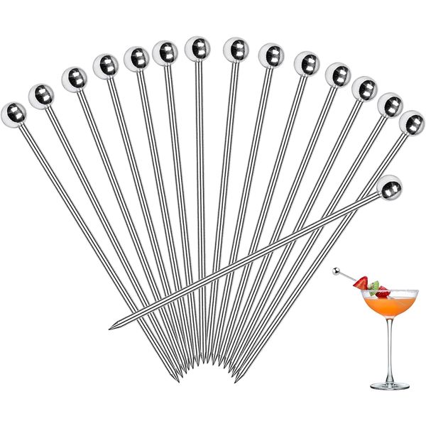 PECULA 30 Pcs Cocktail Picks, Appetizer Skewers Stainless Steel, Cocktail Skewers Cleanable and Reusable, Toothpicks for Food and Drinks, Bar Party, Barbeque Snacks, Sandwiches, and Fruit (4.2Inch)