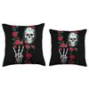 Love Decorated with Rose and Skull Throw Pillow