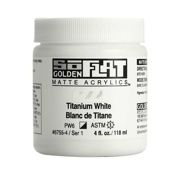 Golden SoFlat Matte Acrylic Paint, 4oz jar, Titanium White (6755-4)