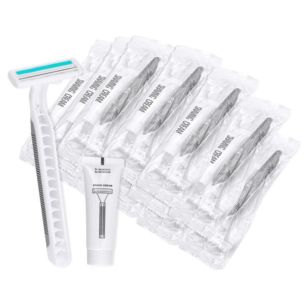Disposable Razors in Bulk Pack of 30,Gray Bulk Razors Disposable Individually Wrapped Twin Blade Disposable Shaving Razors with Shaving Cream and Clear Cap Set for Homeless,Hotel,Charity,Travel