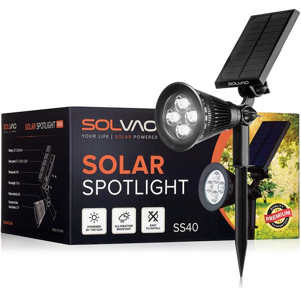 SOLVAO Solar Spot Light | Ultra Bright, Waterproof, Outdoor | Auto On/Off Function | Rechargeable LED for 4th of July, Lighting Flag Pole Lights, Landscape, Wall, Fence, Yard & Garden