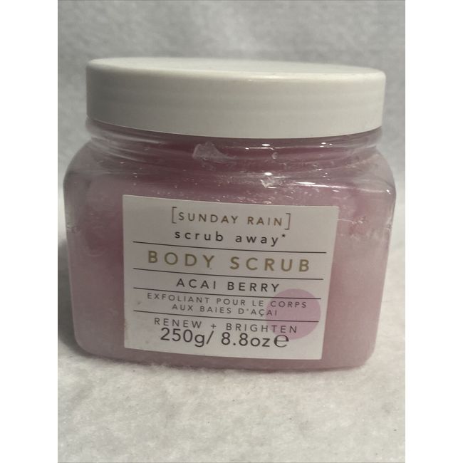 Sunday Rain Scrub Away Body Scrub Acai Berry, Vegan, Cruelty free, 8.8 oz. New