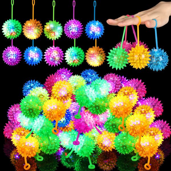 Sotiff 18 Pcs Light up Ball Spiky LED Bouncy Ball Flashing Squeaky Ball Multicolor Puffer Balls Stress Relief Balls Rubber Sensory Toy Carnival Prizes Bulk Party Favors for Teens, Adults, Children