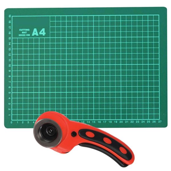 Dapetz ® A4 Cutting Mat Self Healing & Rotary Cutter 45mm Fabric Cutter Craft Cutting Board for Crafting, Quilting, Sewing, Patchworking 220mm x 300mm