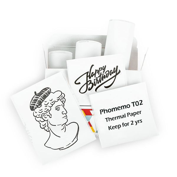 Phomemo T02 White Adhesive Thermal Paper, Sticker Paper Printer Paper, 1.96" x 11.4' (50mmx3.5m/Roll), Compatible with M02X, Black Text, Keep for 2 Years, 3 Rolls