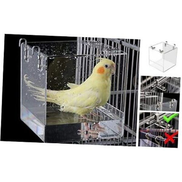 Hanging Bird Bath Cube Bird Bathtub Bath Shower Box Bowl Cage Accessory Small