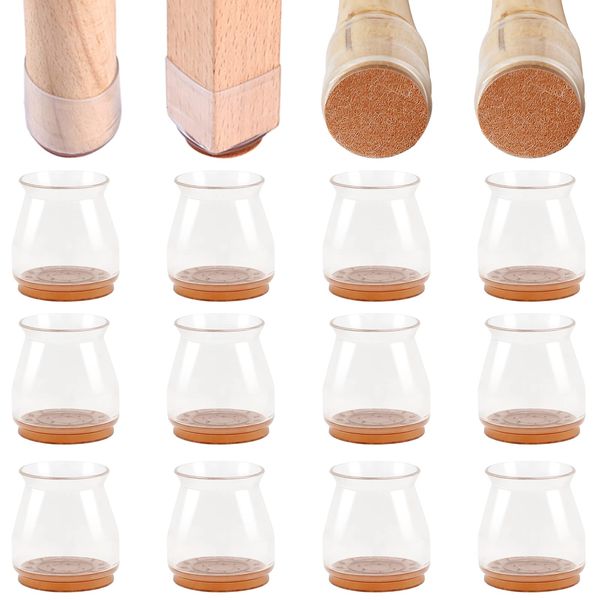 Jmbabe Chair Leg Floor Protectors, 16 Pcs Transparent Silicone Chair Leg Caps with Felt Pads,To Protect Wood Tile Floors Felt Pads Furniture Leg Caps, To Prevent Hard Floor Scratches and Reduce Noise