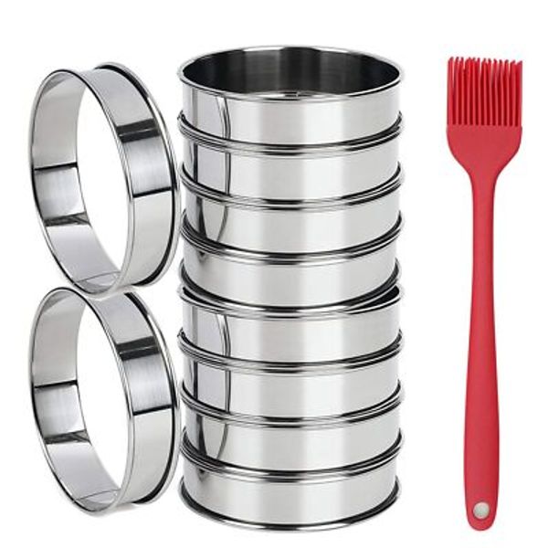 10 Pack English Muffin Rings Stainless Steel Cooking Rings Double Rolled Tart...