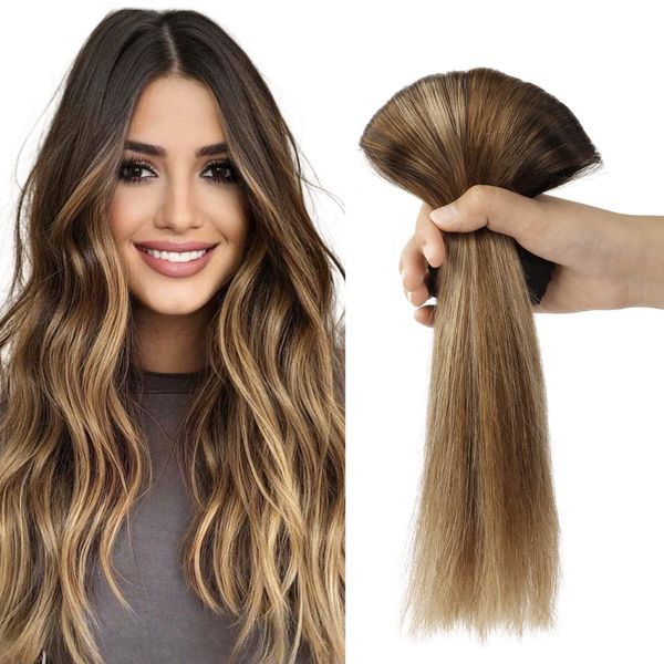 Clip in Hair Extensions, 20 inch Dark Brown to Chestnut Brown and Dirty Blonde Highlighted Hair Extensions Clip in Human Hair Lashey Hair Extensions Real Human Hair 120g 7pcs